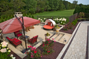 residential landscaping pool and seating area northwestern in